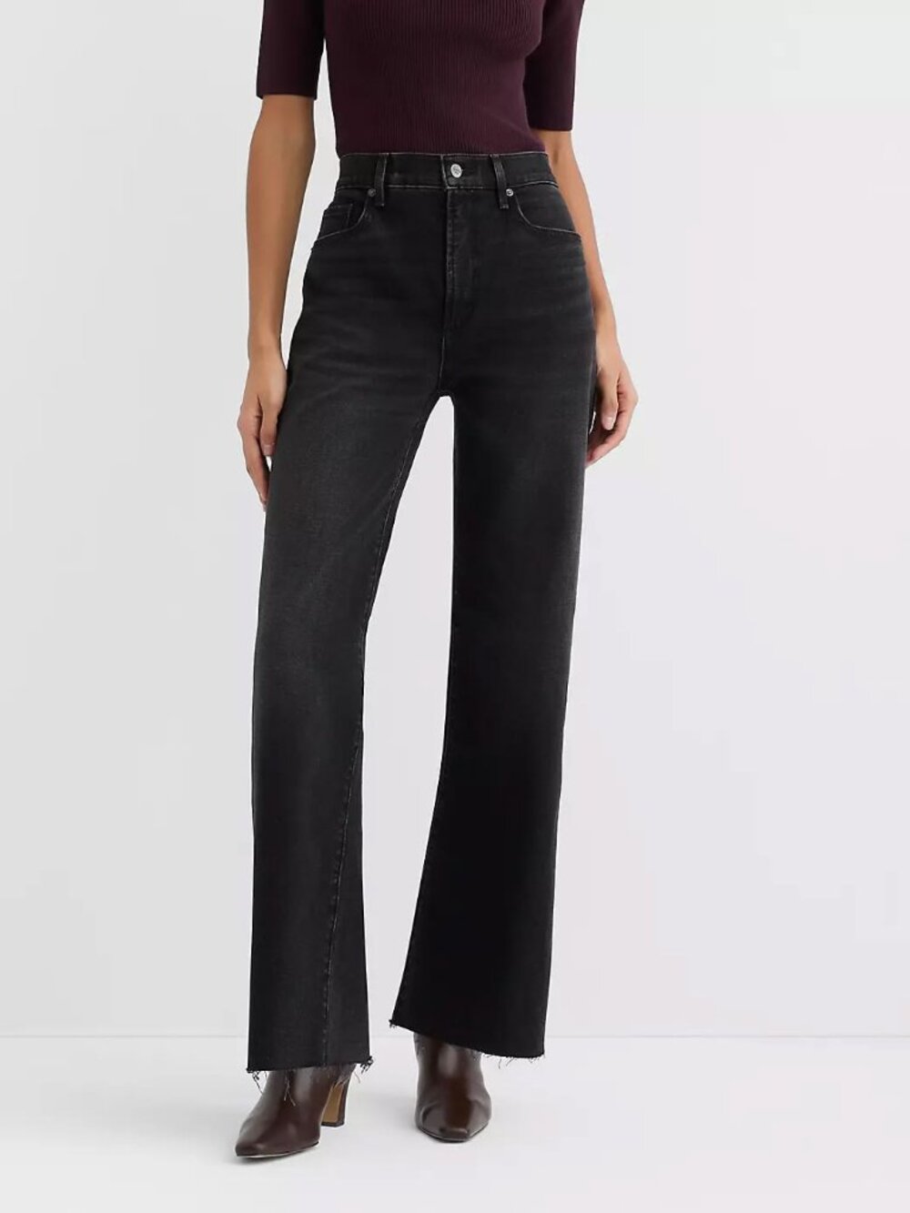 Loft rivete high rise wide leg fresh cut noir black denim jeans 29 NWT